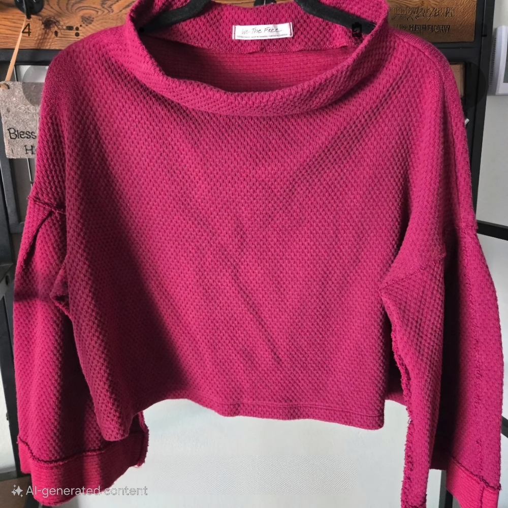 Free People Oversized Feminine Cropped bell sleeve Waffle knit sweater, XS